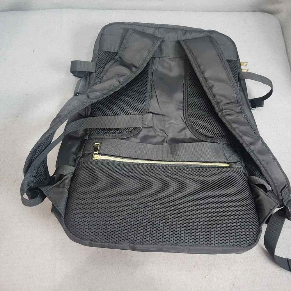 Momuvo Backpack Black Quilted Laptop Travel Bag Gold Hardware Womens Large